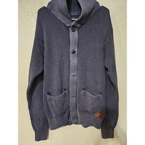 VTG Weatherproof VINTAGE Cable Knit button-Up Sweater Blue Heavyweight Warm 🔥 M